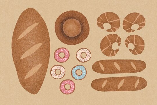 Bread, donuts and croissants illustration