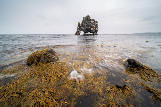 Rocky formations in the north coast os Iceland known as the Rhino.
