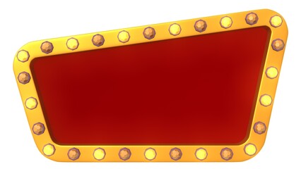 Red frame gold border light retro advertising sign on white background. 3d rendering