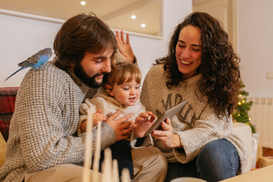 Videocall with the kid and pet