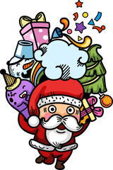 Hand drawn santa claus happy new year and merry christmas
