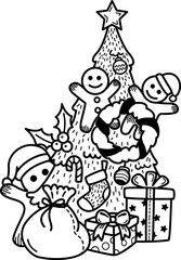 Hand drawn santa claus happy new year and merry christmas