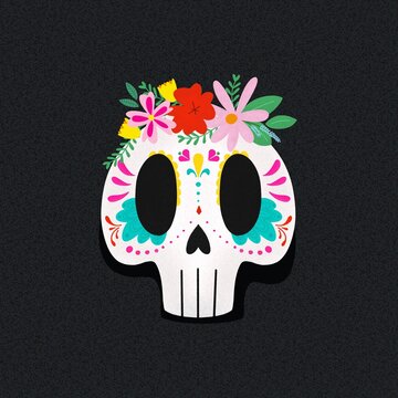 D&iacute;a de muertos skull with flowers illustration