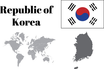 韓国　国旗/地図/領土 - obrazy, fototapety, plakaty