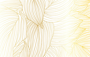 Fototapeta na wymiar Luxury gold line art and Variegated Plants nature drawing background vector. Leaves and Floral pattern vector illustration.