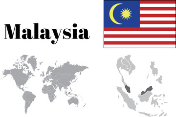 マレーシア　国旗/地図/領土 - obrazy, fototapety, plakaty