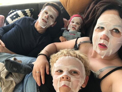 family portrait with beauty face masks