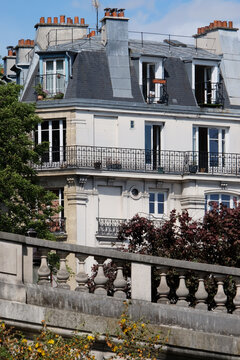 Parisian apartment building in summer