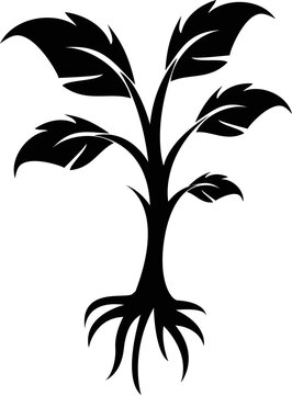 The tree and rood. Tree and roots vector, tree with round shape. Plant icon. forest plant silhouettes