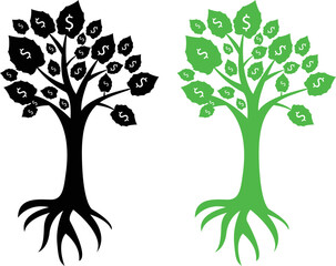 Money growing on tree. money tree design. Money savings tree. symbol of successful business. Saving money and loan for business investment concept