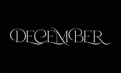 December Stylish Design Month name on black background vector illustration.