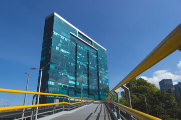 Horizontal shot of a pedestrian bridge, showing the 