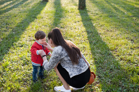 Little boy with his mom