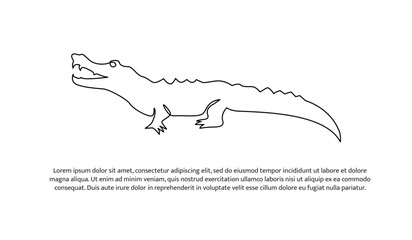 Crocodile line design. Simple animal silhouette decorative elements drawn with one continuous line. Vector illustration of minimalist style on white background.