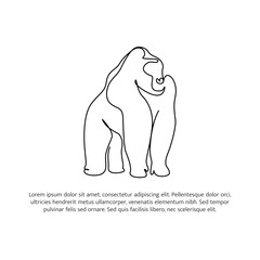 Obraz premium Gorilla line design. Simple animal silhouette decorative elements drawn with one continuous line. Vector illustration of minimalist style on white background.