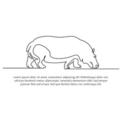 Hippo line design. Simple animal silhouette decorative elements drawn with one continuous line. Vector illustration of minimalist style on white background.