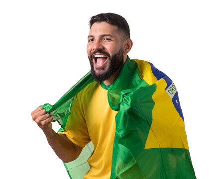 torcedor da seleção brasileira de futebol torcendo feliz