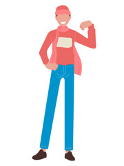 flat vector, cartoon style illustration. happy man in red sweater