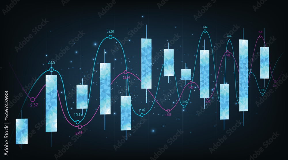 Aufkleber Concept of Trading infographic on blue background.Business chart with rising and uptrend line graph.trading stock market concept.Vector illustration.
