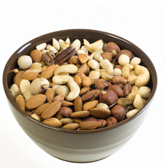 Bowl of Mixed nuts on white background, studio light