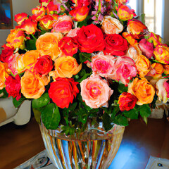 Large Bouquet of Roses in Vase