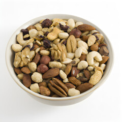 Bowl of Mixed Nuts on white background, Studio Light