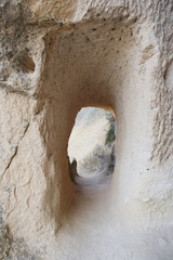 Entrance or gateway to the cave stone in open air museum, Goreme.
