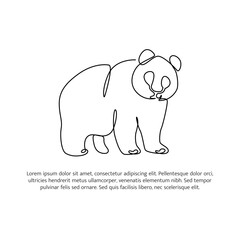 Panda line design. Simple animal silhouette decorative elements drawn with one continuous line. Vector illustration of minimalist style on white background.