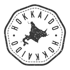 Hokkaido, Japan Map Stamp Retro Postmark. Silhouette Postal Passport. Seal Round Vector Icon. Badge Vintage Postage Design. - obrazy, fototapety, plakaty