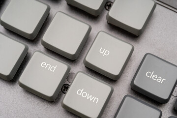 Keyboard close up. Mechanical keyboards is trendy hobby in computer user. symbol button tab on a computer laptop key board. Keyboard character key for end. 