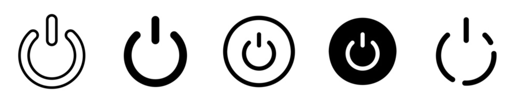 Conjunto de iconos de bot&oacute;n de encendido y apagado. Interruptor de energ&iacute;a. Encender y apagar de diferentes estilos