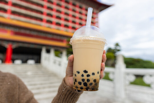 Hold with bubble milk tea in The grand hotel