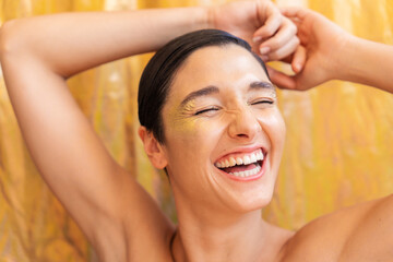 Portrait Of A Brunette Woman With Shorthair.