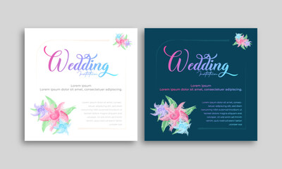 Wedding invitation card design vector illustration. Hand drawn watercolor flower presentation. Square size.