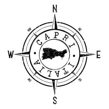 Capri Italy Stamp Map Compass Adventure. Illustration Travel Country Symbol. Seal Expedition Wind Rose Icon.