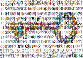 Cryptography Concept with Key and Binary Code in Hand painted Letters