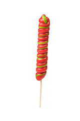 Red and green lollipop isolated on a white background.