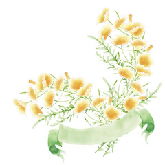 文字入れ用バナーのついた花束のイラスト