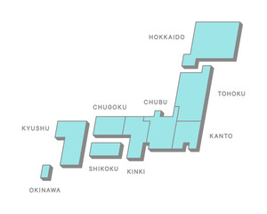 シンプルな線画で描いた、デフォルメした日本地図の地域別イラスト