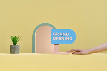 Conceptual caption Grand Opening for Business First Official