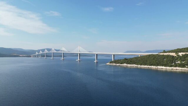 Peljesac bridge, &nbsp;suspension bridge Croatia low angle drone aerial view
