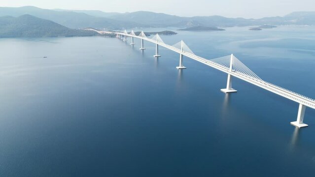 Peljesac bridge, &nbsp;suspension bridge Croatia high angle drone aerial view