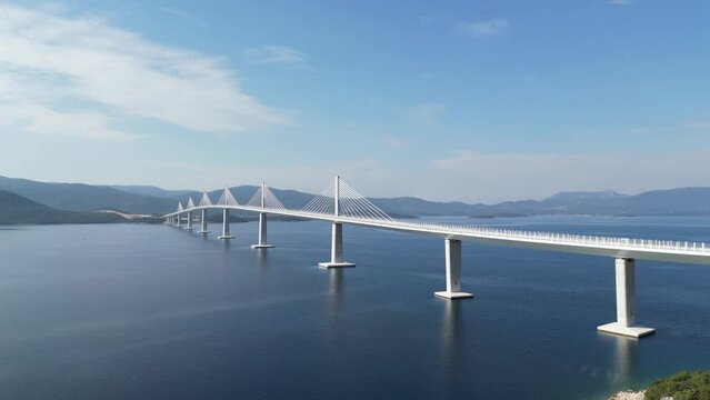 Peljesac bridge, &nbsp;suspension bridge Croatia drone aerial view