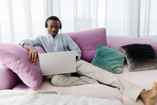 A man  working from home