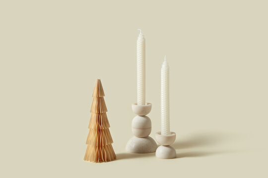 Papercraft Christmas tree with craft candles.