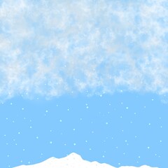 Fototapeta na wymiar Watercolor paintings have a texture of haze or white clouds mixed with snowflakes and have white mountains. Winter wallpaper concept in blue tones. abstract illustration