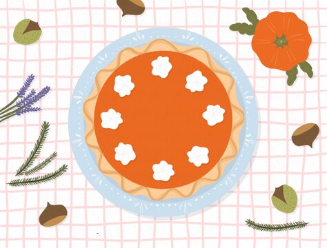 Pumpkin cake. Thanksgiving food illustration