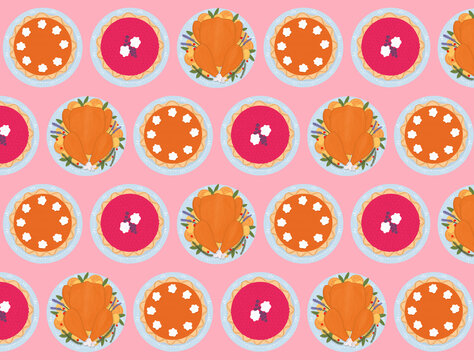 Thanksgiving table food illustration pattern
