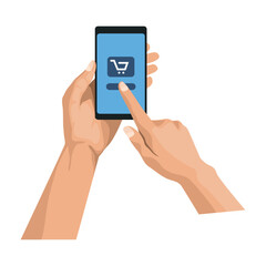 hand with ecommerce in smartphone