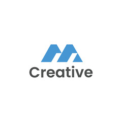 Initial Letter M Blue Logo. Flat Color Vector Logo Design Template Elements